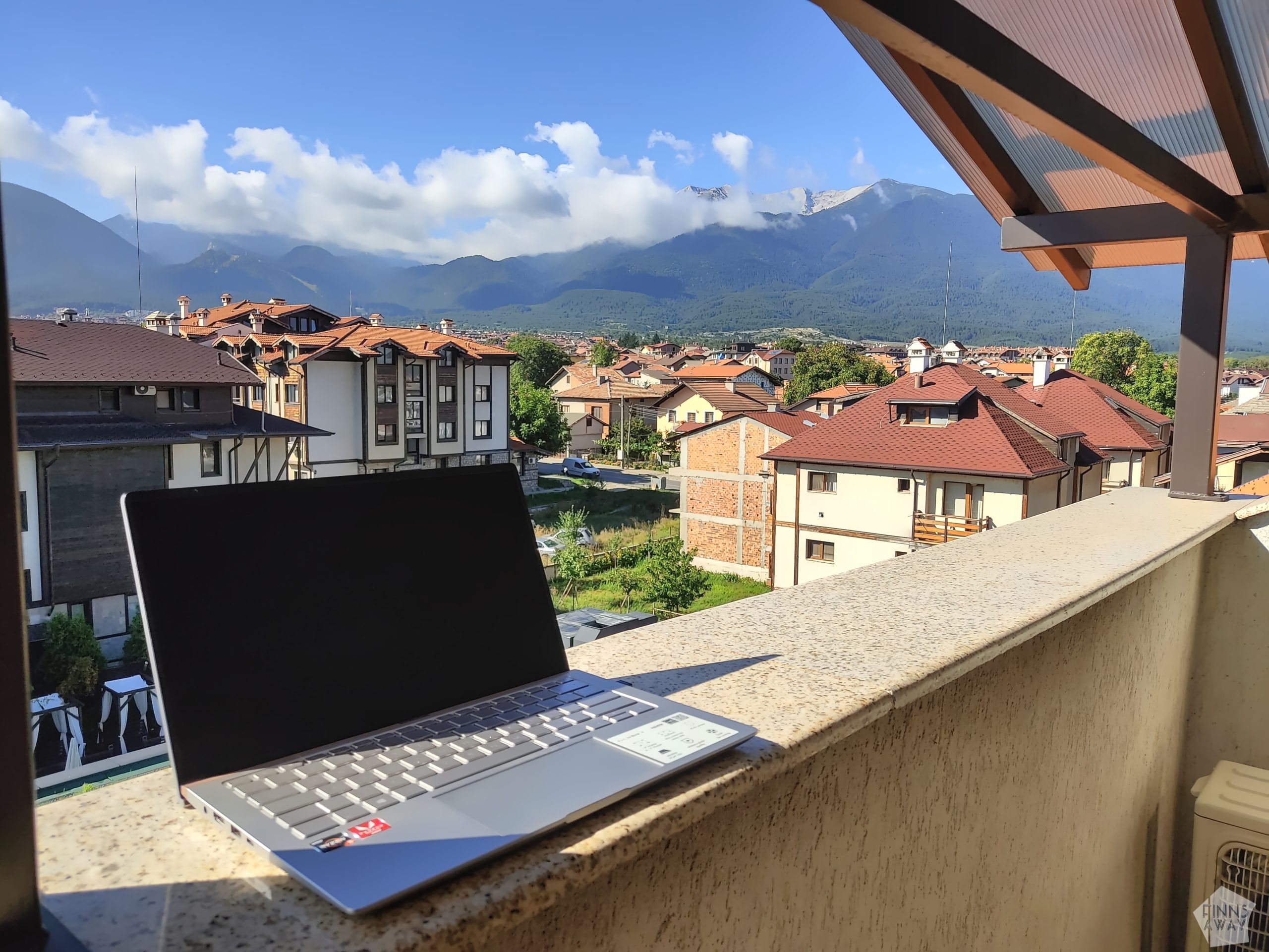 Laptop with a view in Bansko, Bulgaria | Nomad year 2022 summary | FinnsAway Travel Blog