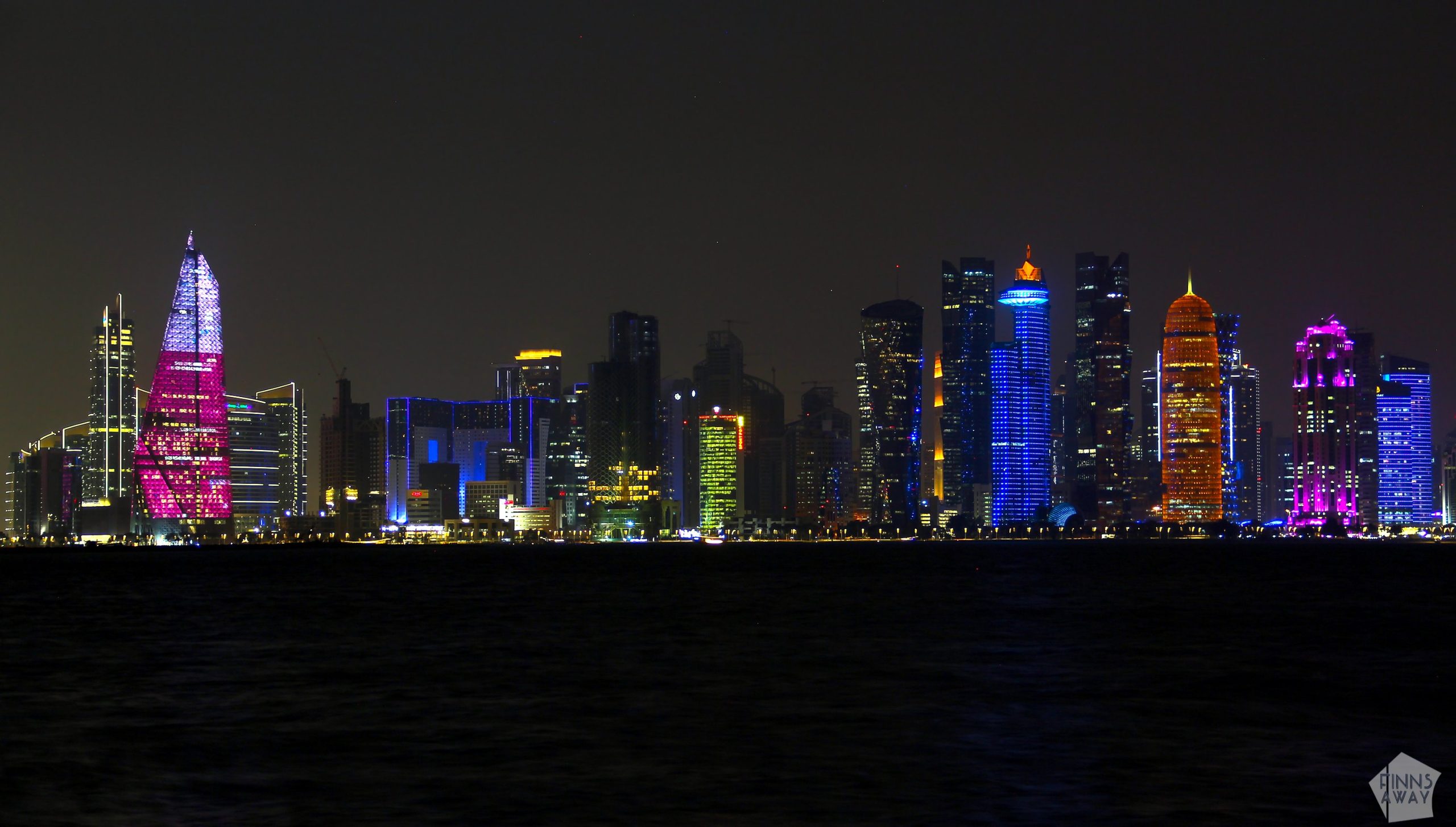 Doha skyline, nightview | To East Africa via a stopover in Doha, Qatar | FinnsAway nomadic life